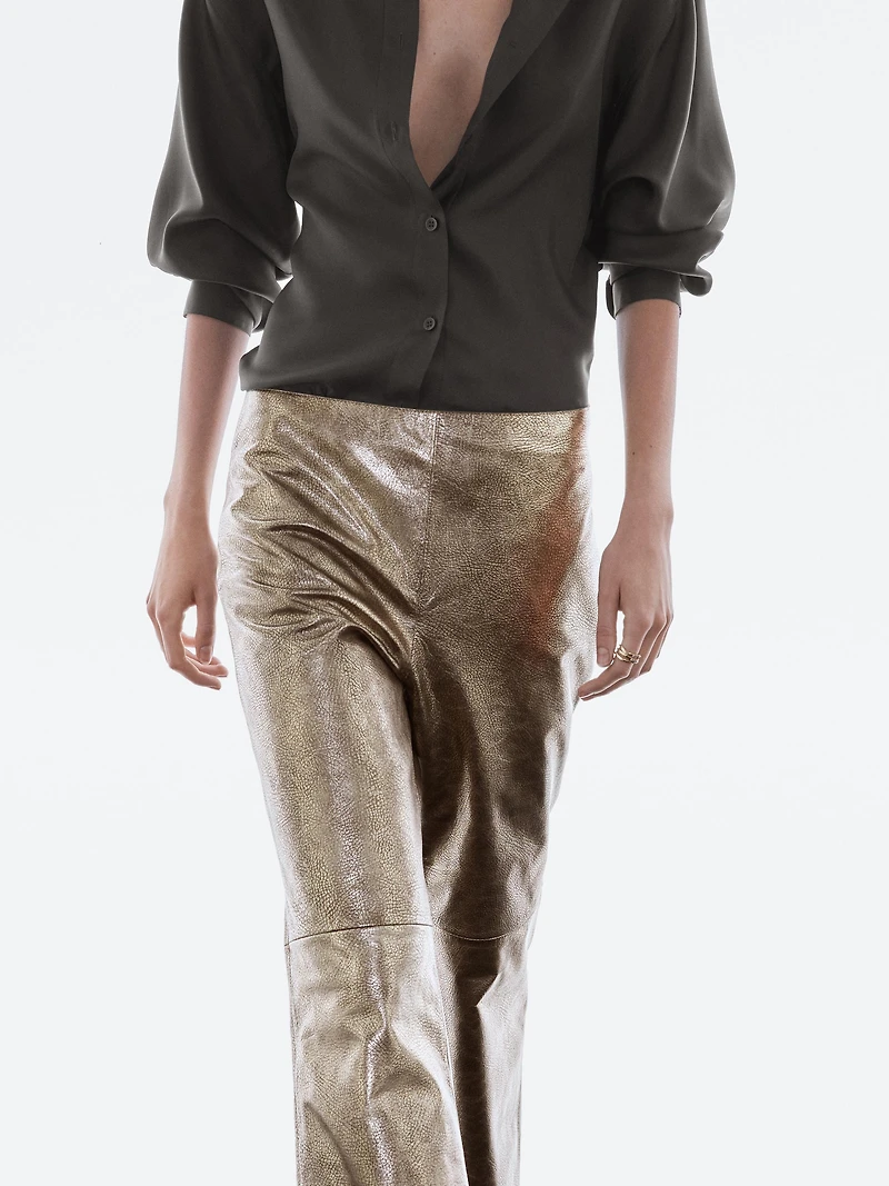 Nappa leather metallic trousers
