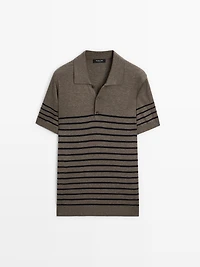 Short sleeve striped knit polo shirt