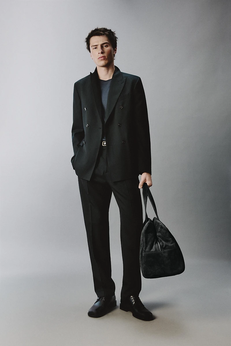 DOUBLE BREASTED WOOL BLEND SUIT JACKET
