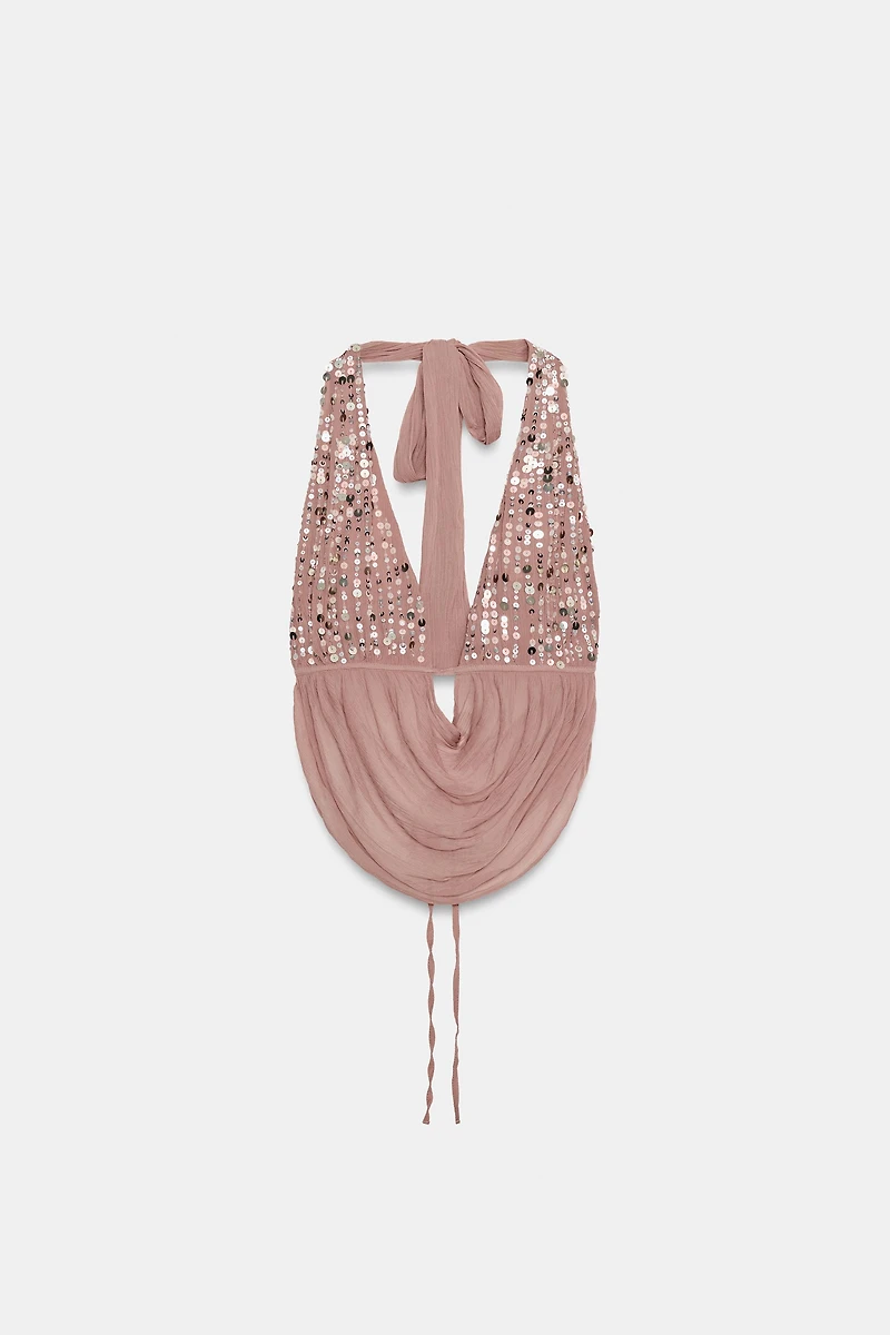 TOP HALTER PAILLETTES