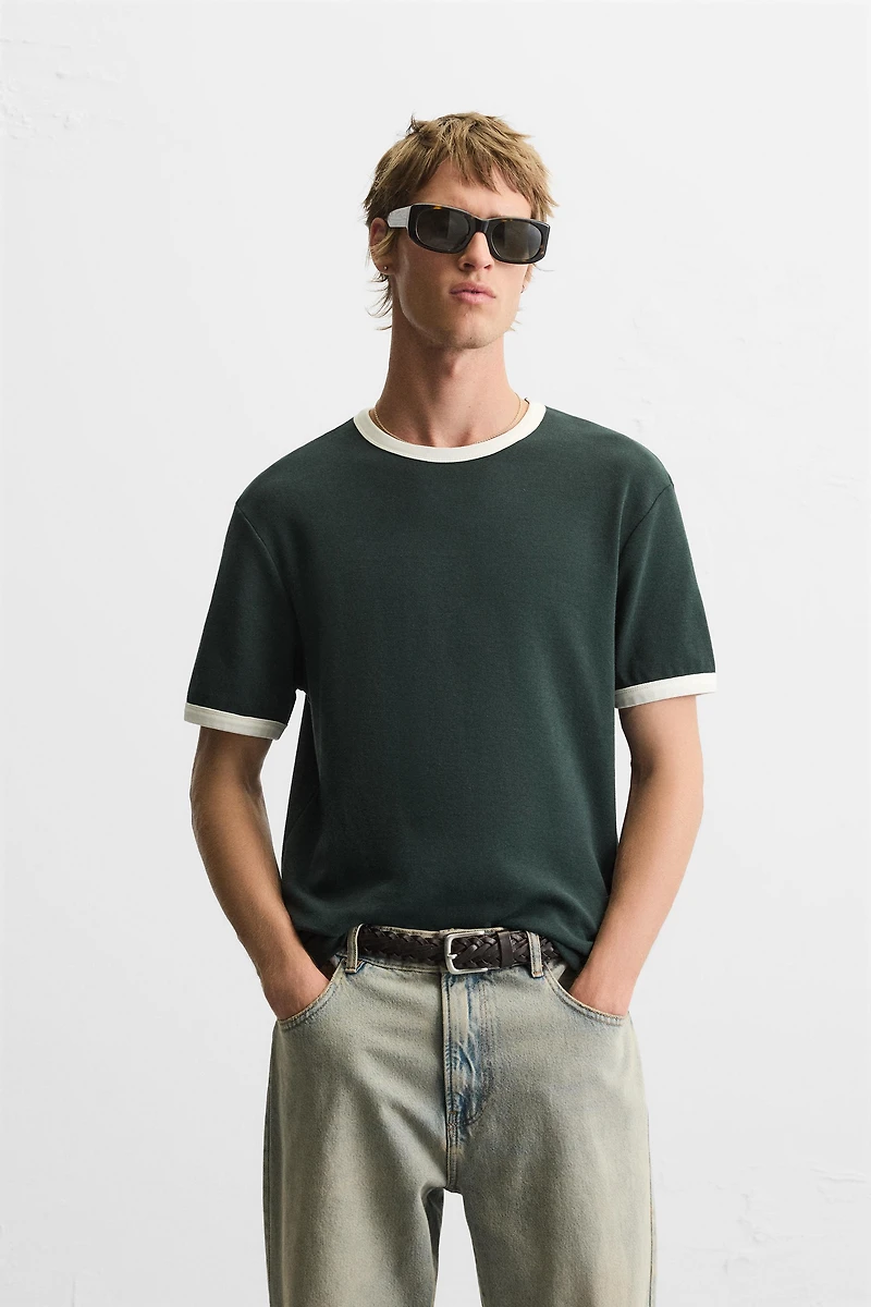 BASIC CONTRAST RIBBED T-SHIRT