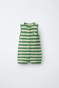 PALM EMBROIDERED KNIT ROMPER