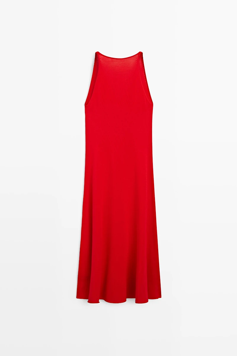V-neck knit midi dress