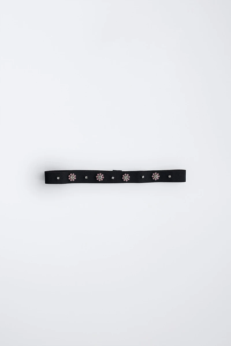 ELASTIC RHINESTONE FLOWER HEADBAND