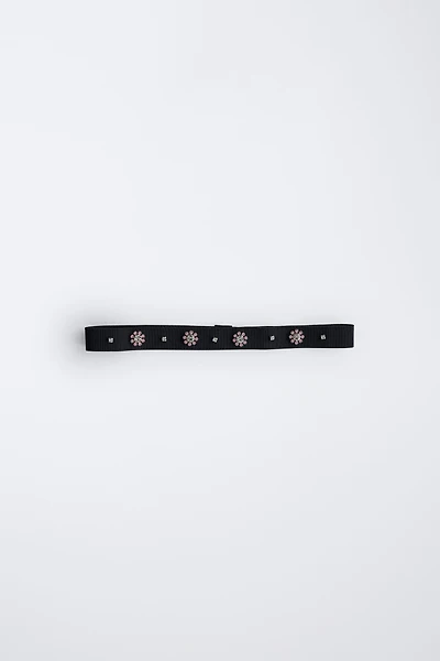 ELASTIC RHINESTONE FLOWER HEADBAND