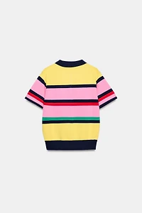 STRIPED KNIT POLO TOP