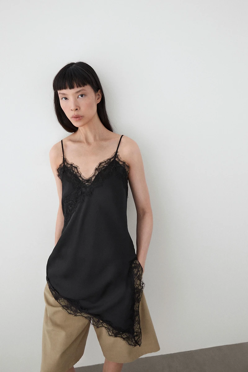 Asymmetric thin strap camisole top