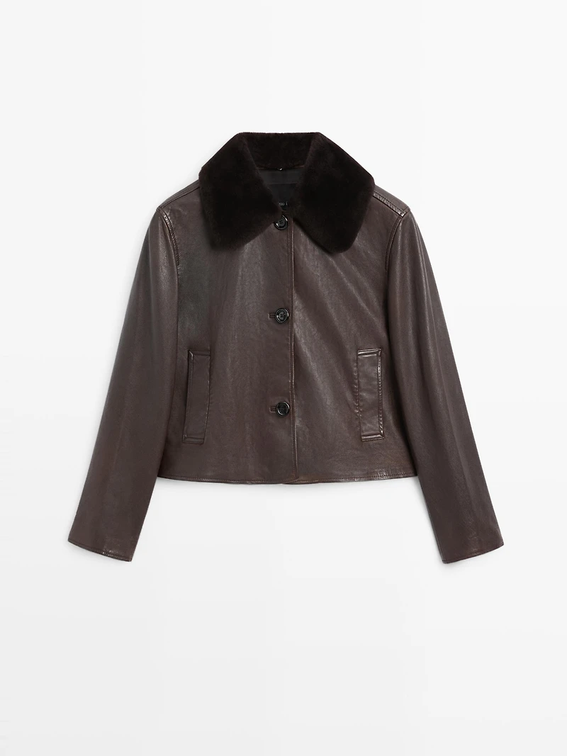 Nappa leather jacket with lambskin collar