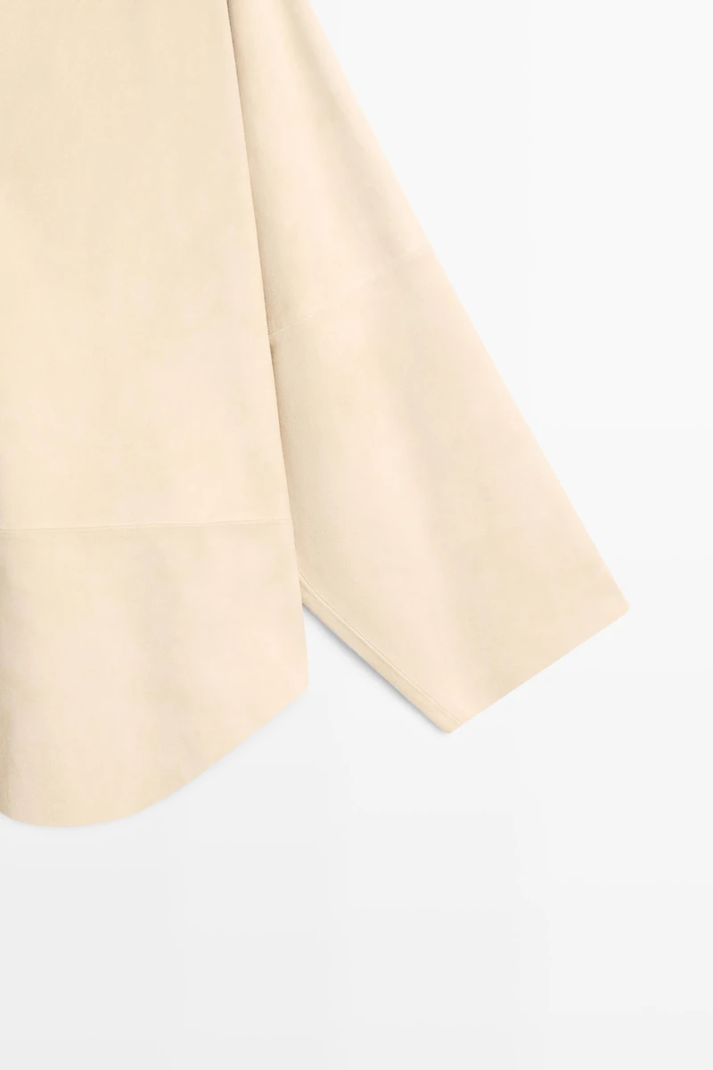 Suede leather shirt with snap button detail