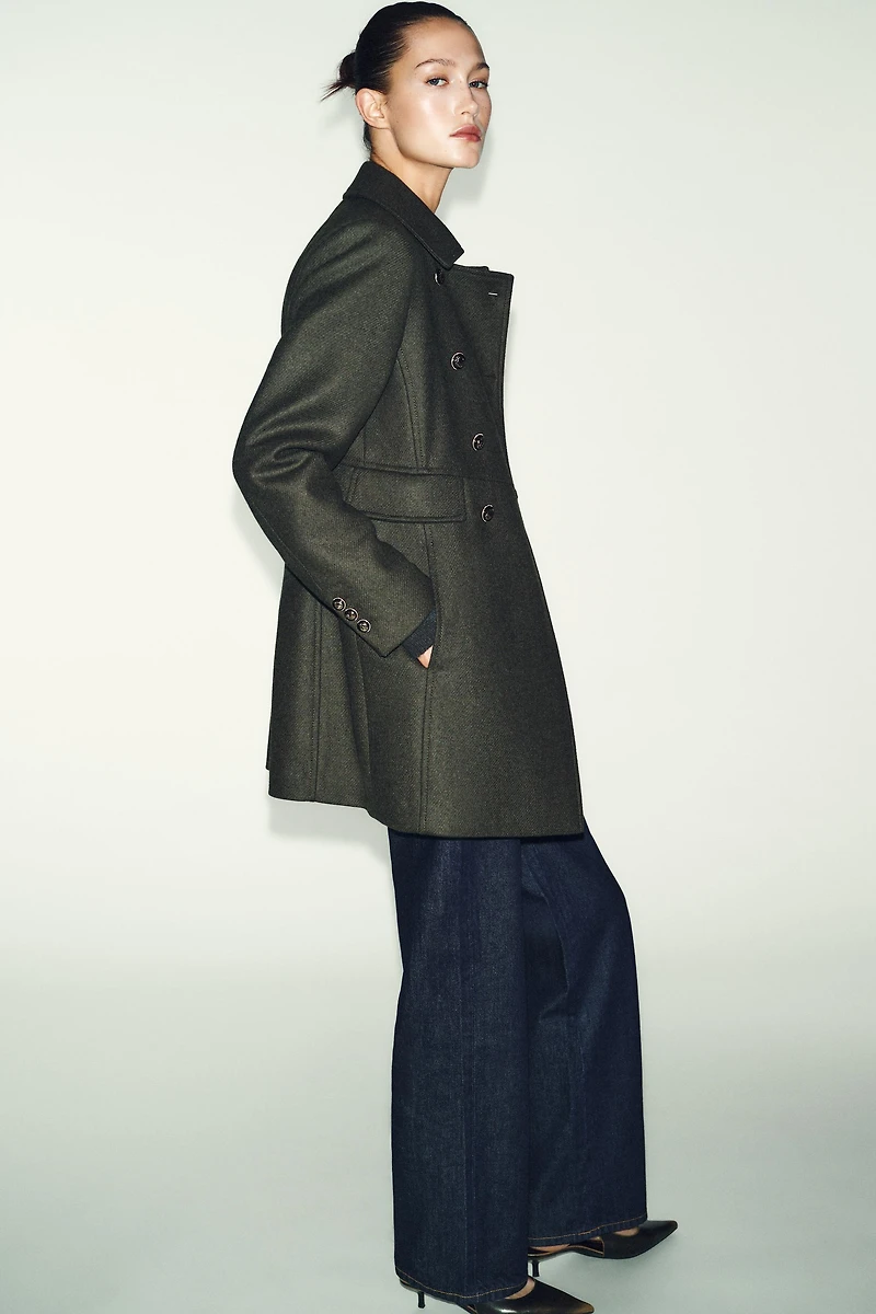 DOUBLE BREASTED WOOL BLEND COAT