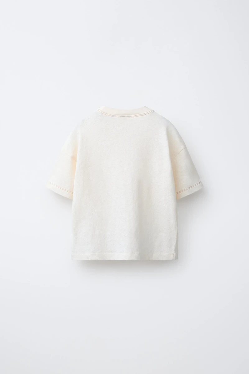 COTTON AND LINEN TEXT T-SHIRT