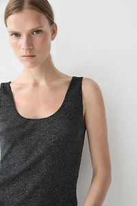 Semi-sheer metallic-effect strappy top