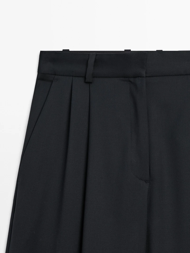 Pantalon plissé 100 % laine extra-fine