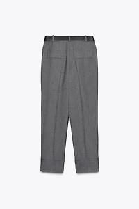 BELTED CUFFED HEM PANTS