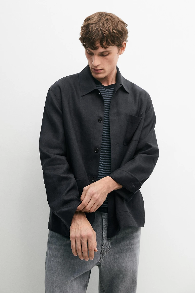 Linen total look overshirt with pocket details