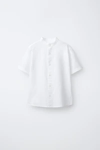COTTON AND LINEN MANDARIN COLLAR SHIRT