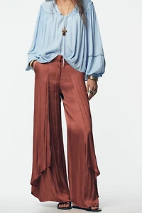 FLOWY WIDE LEG PANTS WITH RUFFLES
