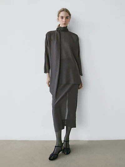 Straight midi skirt with sheer detail - STUDIO