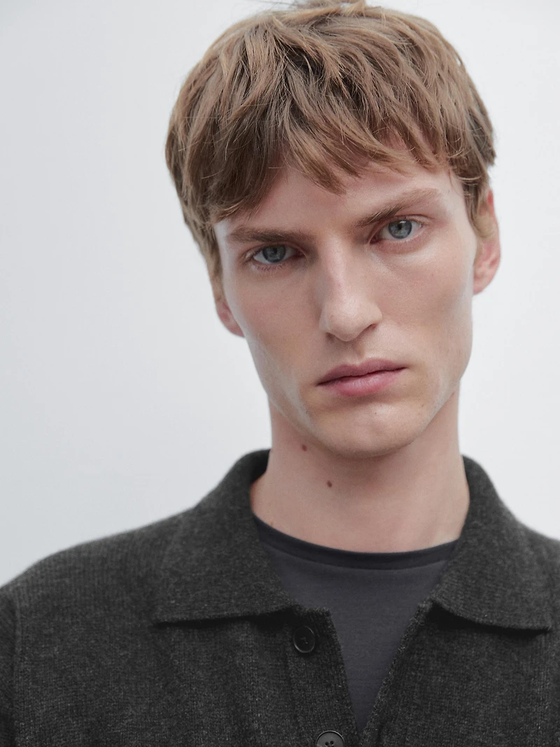 Wool blend knit polo sweater