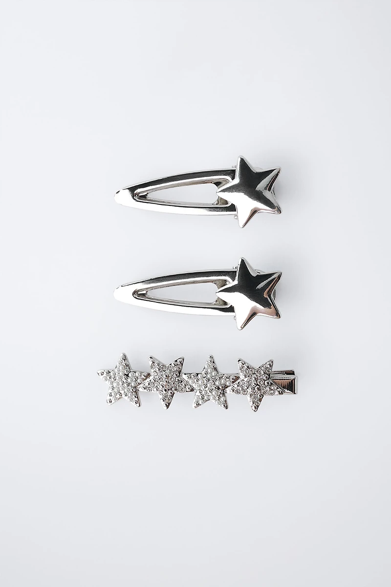 PACK OF THREE SPARKLY STAR HAIR CLIPS