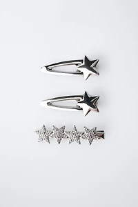 PACK OF THREE SPARKLY STAR HAIR CLIPS