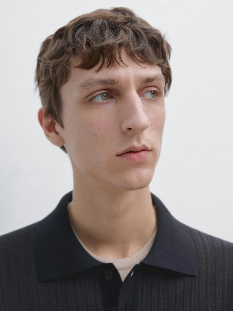 Short sleeve textured knit polo shirt