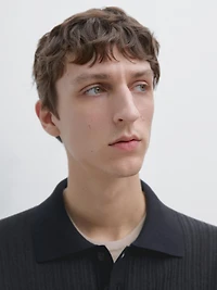 Short sleeve textured knit polo shirt
