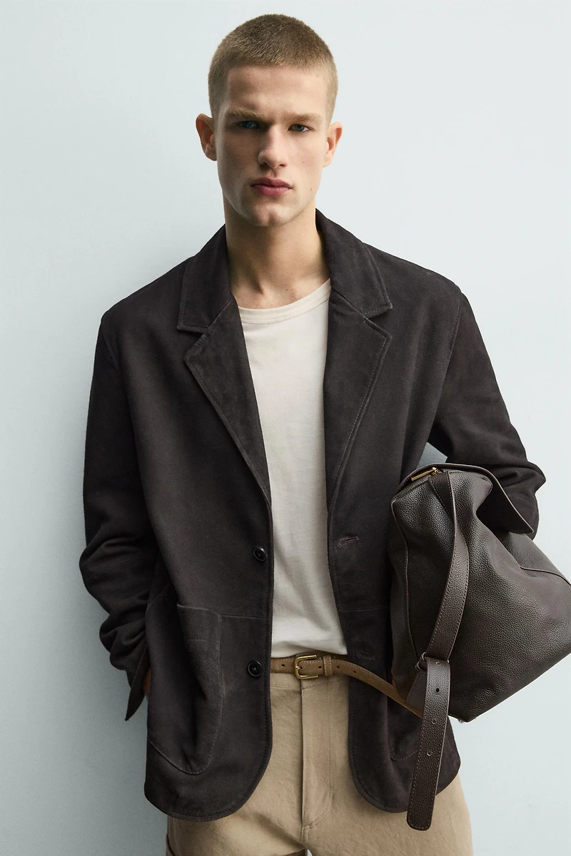 WASHED EFFECT SUEDE LEATHER BLAZER