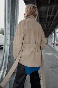 100% LEATHER BELTED JACKET