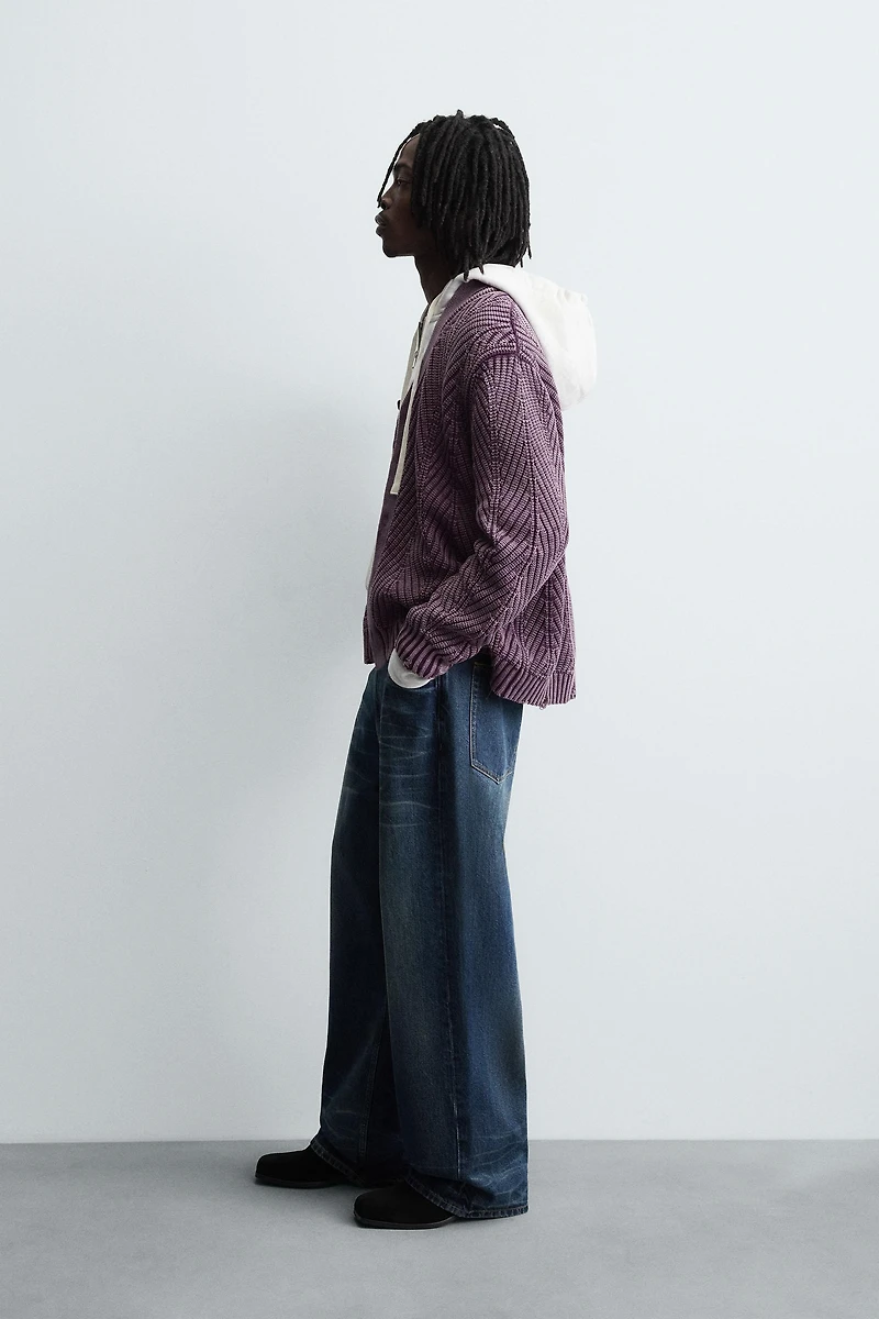 TEXTURED CARDIGAN WITH DISTRESSED EFFECT