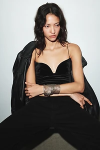 VELVET STRAPPY BODYSUIT