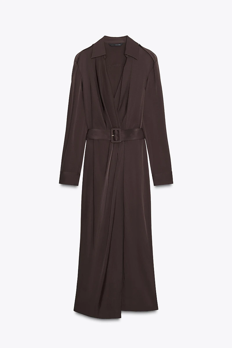 BELTED WRAP MIDI DRESS
