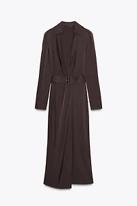 BELTED WRAP MIDI DRESS
