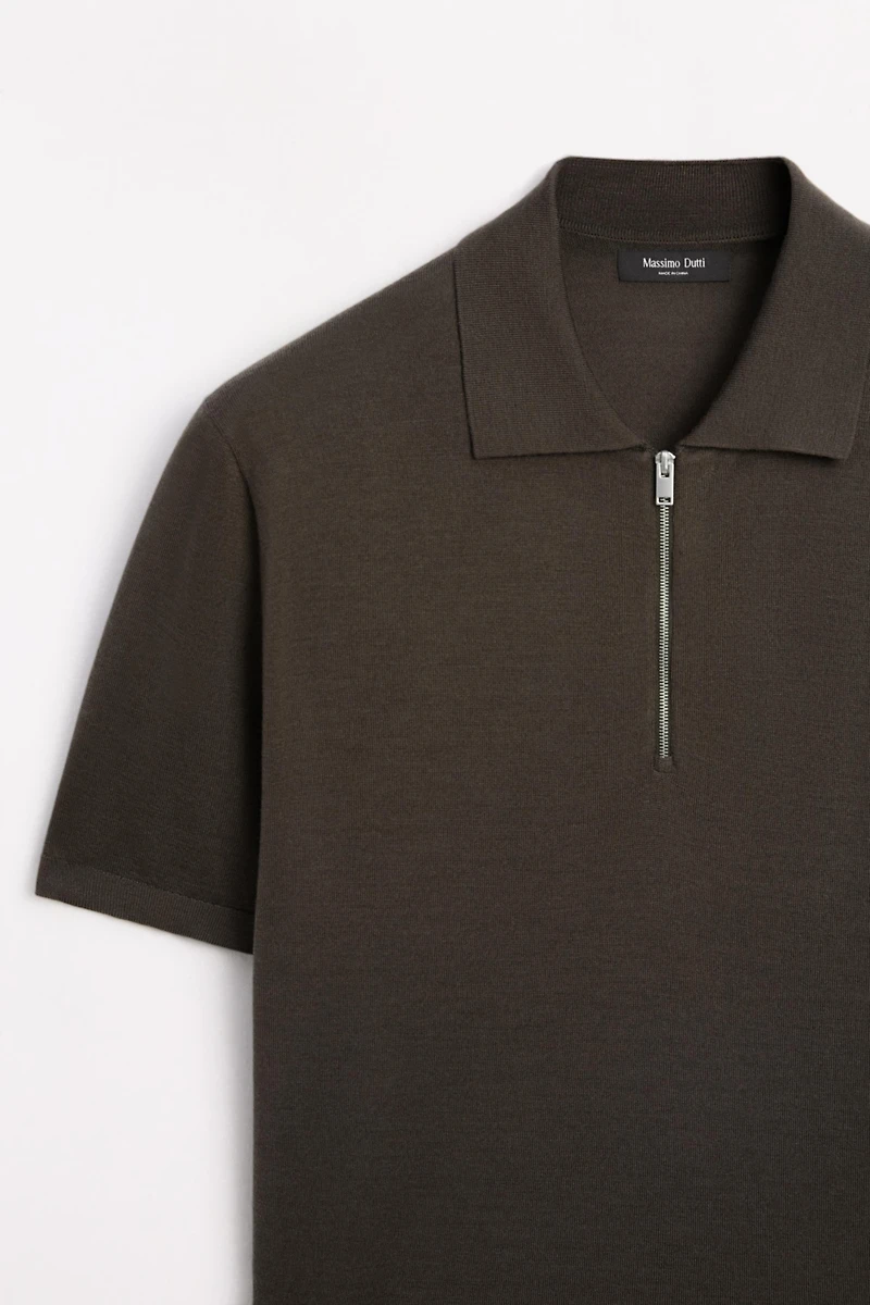 Wool blend zip-detail polo shirt