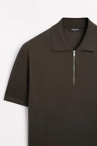 Wool blend zip-detail polo shirt