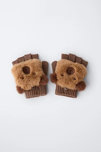 CAPYBARA FUR EFFECT MITTEN GLOVES