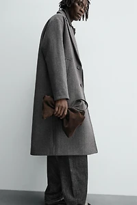 HERRINGBONE TEXTURED WOOL BLEND COAT