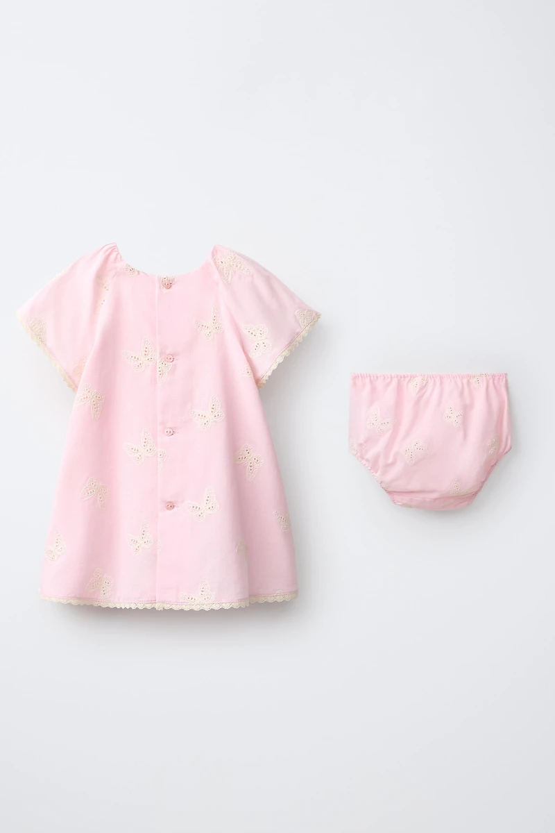 EMBROIDERED BUTTERFLY DRESS AND BLOOMER SET