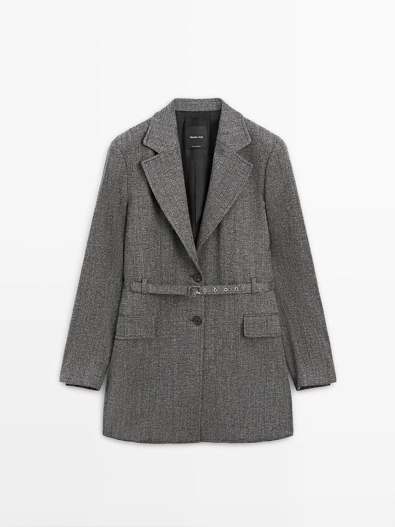Flecked suit blazer with belt