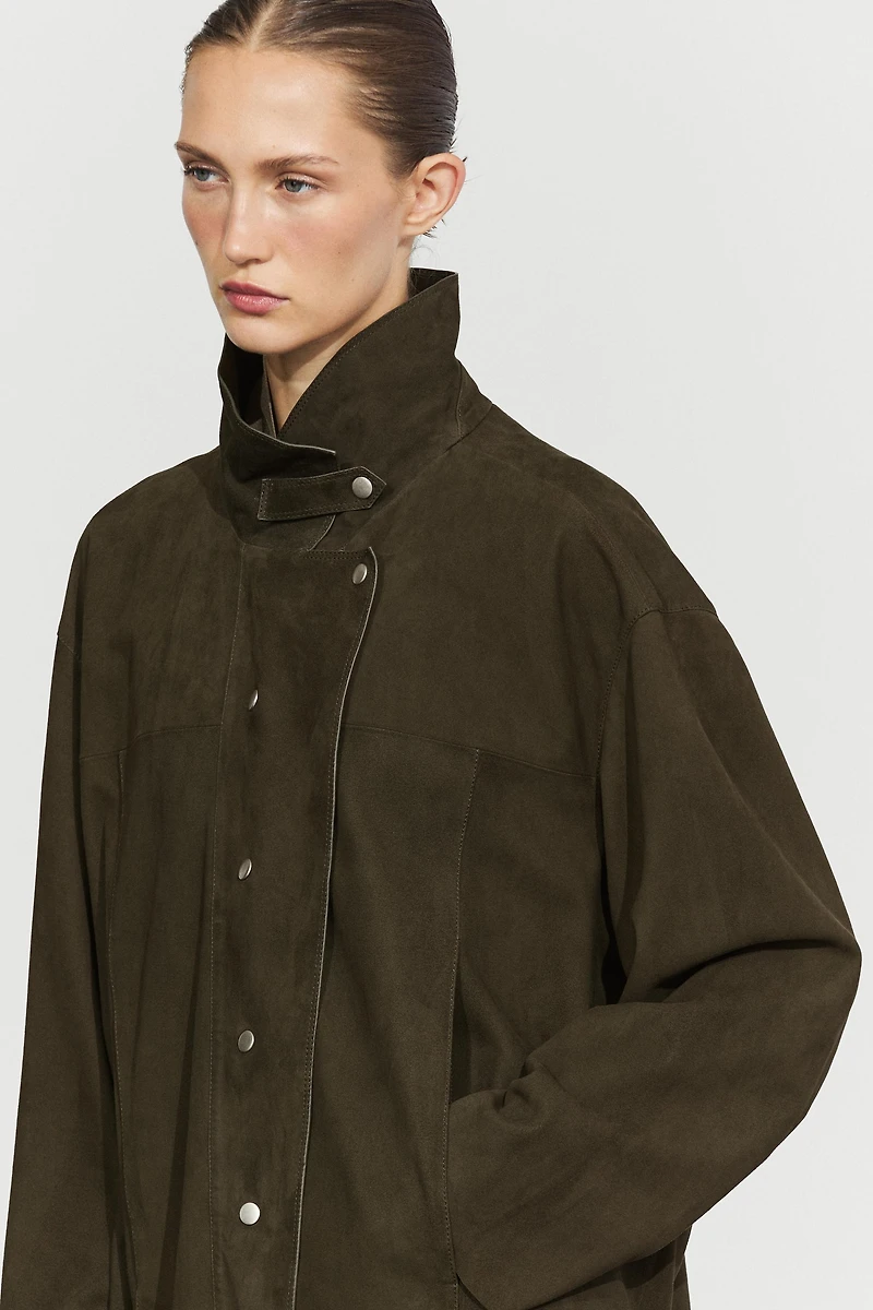 High-neck suede jacket