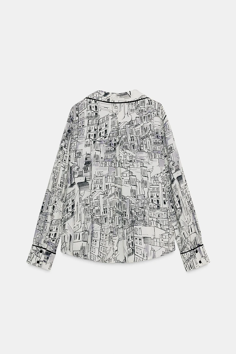 PRINTED BLOUSE WITH TRIM