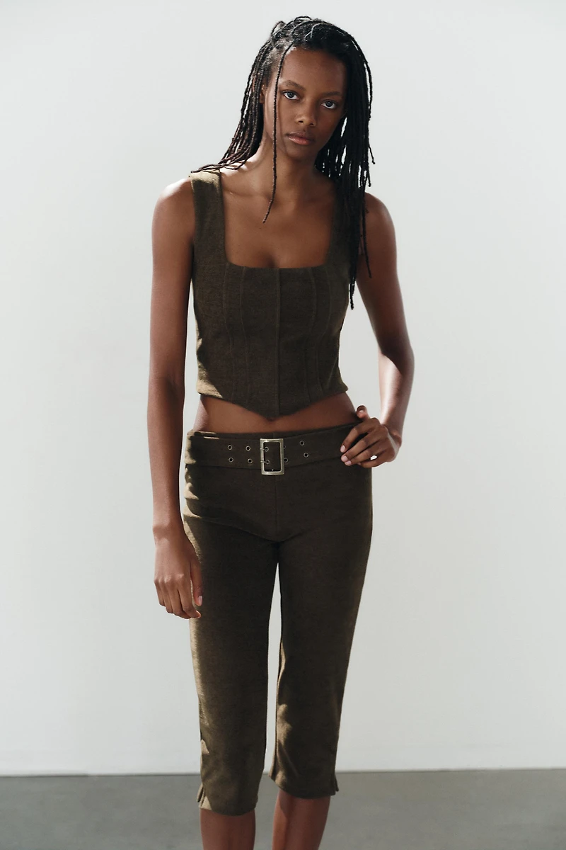 CORDUROY CAPRI PANTS WITH BELT