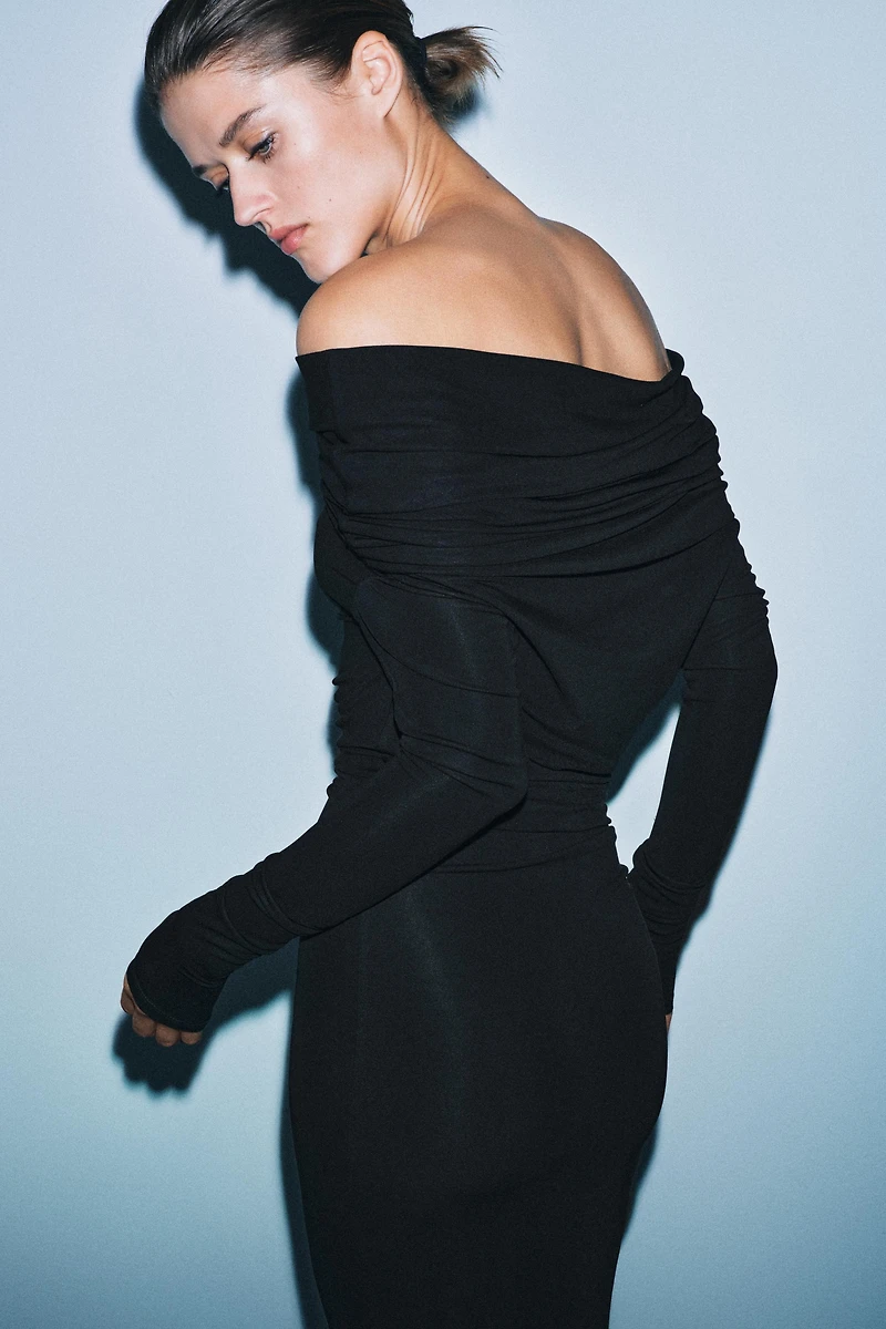 MULTIPOSITION COLLAR VISCOSE BLEND DRESS