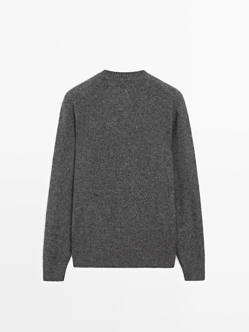 Knit cotton and wool sweater with crew neck