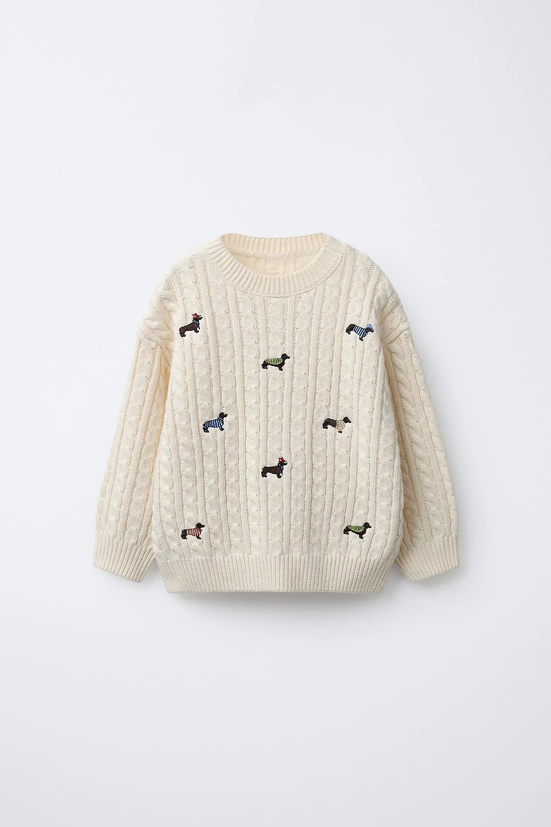 EMBROIDERED DOGS KNIT JUMPER