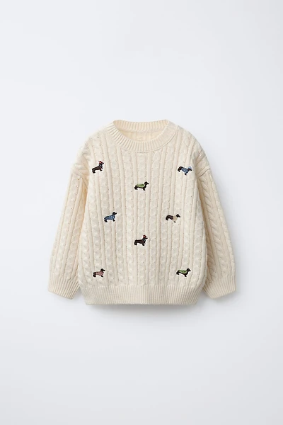 EMBROIDERED DOGS KNIT JUMPER