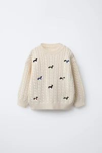 EMBROIDERED DOGS KNIT JUMPER