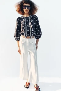 EMBROIDERED PERFORATED POLKA DOT BLOUSE