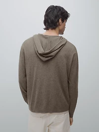 Wool blend knit cardigan with hood