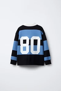 STRIPED VARSITY KNIT POLO SWEATER